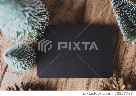 Top view of blank blackboard with xmas tree and 50837787