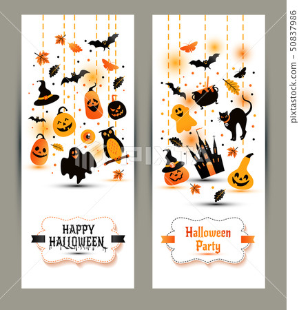 Halloween banners set on white background. Invitation to night p Halloween banners set on white background. Invitation to night p 50837986