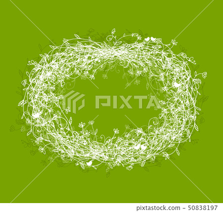 White floral frame on green background with place for your text White floral frame on green background with place for your text 50838197