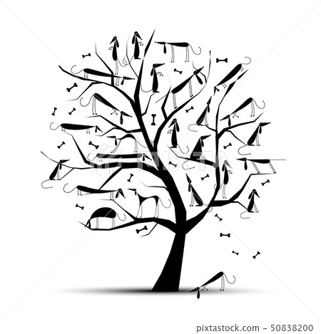 Funny tree with dogs on branches for your design 50838200