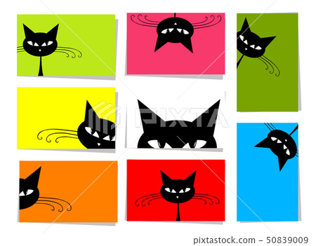 Set of funny cats, 10 cards for your design with place for your text 50839009