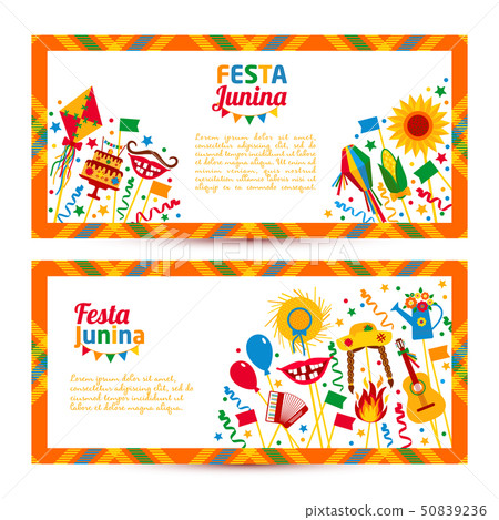 Festa Junina village festival in Latin America. Icons set in bri 50839236