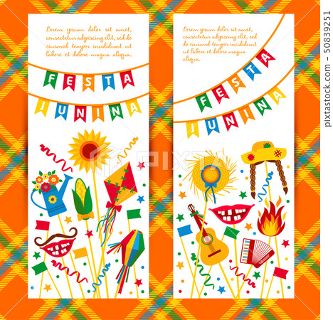 Festa Junina village festival in Latin America. Icons set in bri 50839251