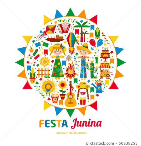Festa Junina village festival in Latin America. Icons set in bri 50839253