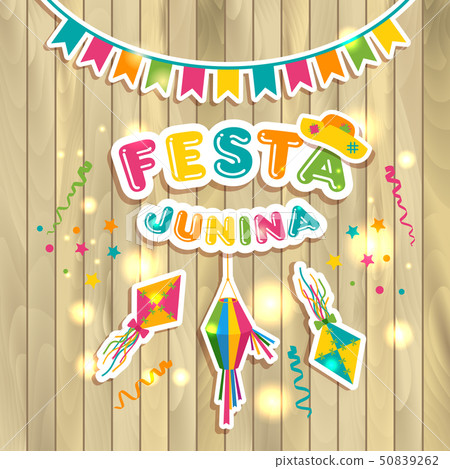Festa Junina logotype with flags on texture 50839262