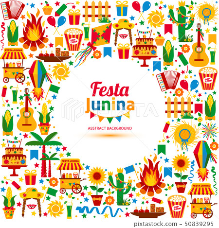 Festa Junina village festival in Latin America. Icons set in bri 50839295