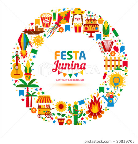 Festa Junina village festival in Latin America. Icons set in bri 50839703