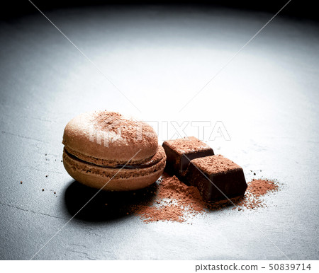 Chocolate macaron at the black background 50839714