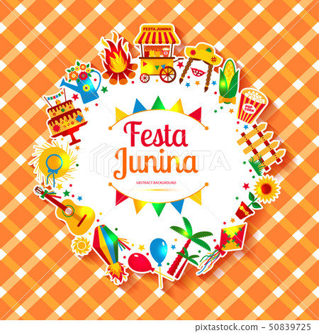 Festa Junina village festival in Latin America. Icons set in bri 50839725