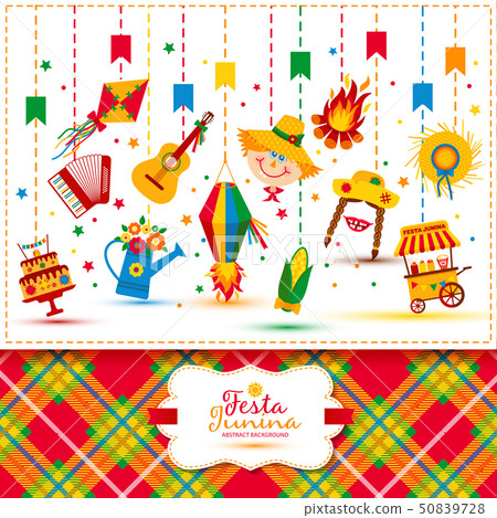 Festa Junina village festival in Latin America. Icons set in bri 50839728