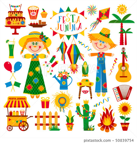 Festa Junina village festival in Latin America. Icons set in bri Festa Junina village festival in Latin America. Icons set in bri 50839754