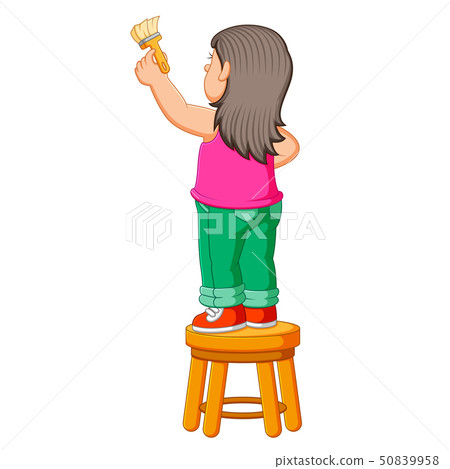 the girl is on the chair and holding the brush the girl is on the chair and holding the brush 50839958