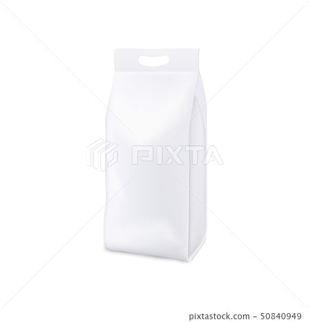 White plastic bag of laundry detergent - blank realistic mockup for product branding and packaging 50840949
