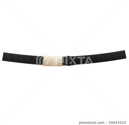 Realistic black thin leather belt with gold buckle. 50841028