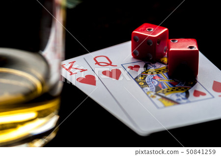 Playing Cards, Red Gaming Dices And Glasses of Whiskey Playing Cards, Red Gaming Dices And Glasses of Whiskey 50841259