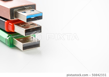 Detailed view of a black USB flash drive with a 50842331