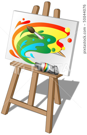 畫布上的調色板，顏料和畫筆 50844076