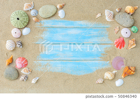 Top view of Beach sand with shells. summer Top view of Beach sand with shells. summer 50846340