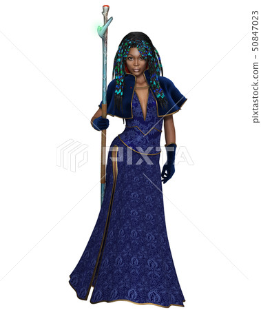 Black Female Sorceress with Magic Staff - front Black Female Sorceress with Magic Staff - front 50847023