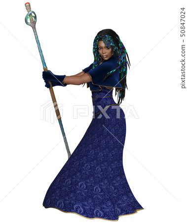 Black Female Sorceress with Magic Staff - side Black Female Sorceress with Magic Staff - side 50847024