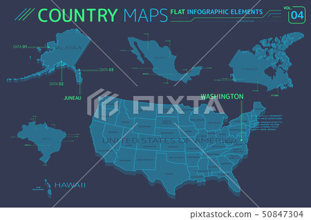 United States of America, Alaska, Hawaii, Mexico, Canada and Brazil Vector Maps United States of America, Alaska, Hawaii, Mexico, Canada and Brazil Vector Maps 50847304