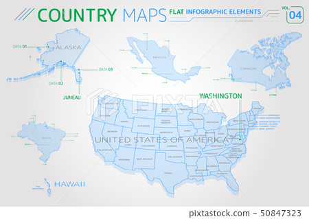 United States of America, Alaska, Hawaii, Mexico, Canada and Brazil Vector Maps United States of America, Alaska, Hawaii, Mexico, Canada and Brazil Vector Maps 50847323