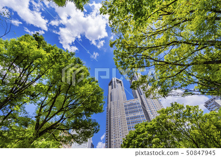 新鮮的綠色西新宿東京都政府大樓 50847945