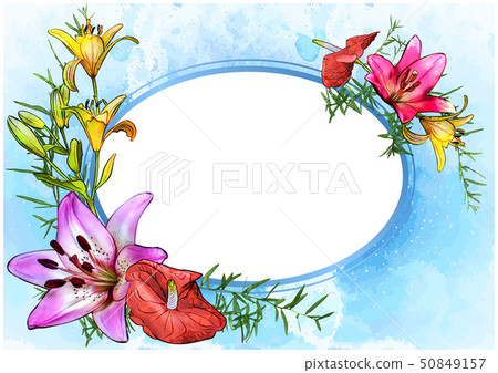 Floral Greeting Card with Watercolor Background Floral Greeting Card with Watercolor Background 50849157