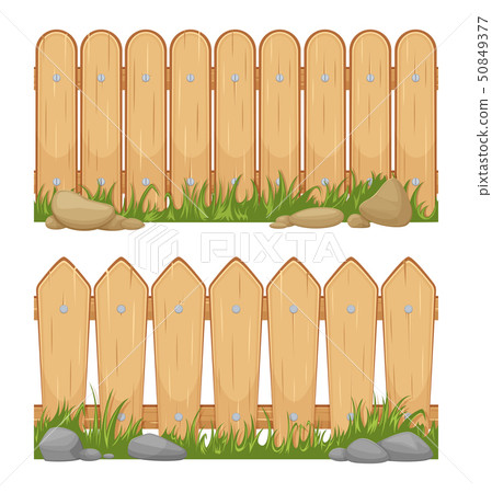 Seamless horizontal backgrounds with wooden fences. Vector cartoon illustrations