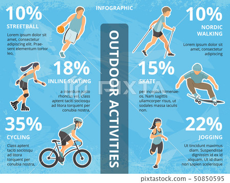 Vector infographics illustrations with people outdoors. Group walking in park. Active rest at nature 50850595