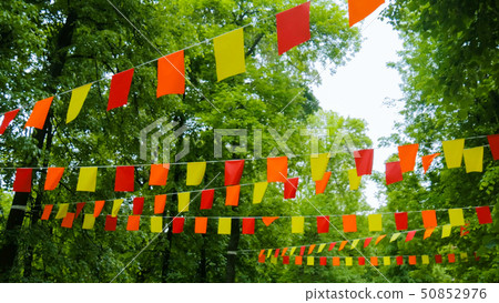 Decorative garlands of colorful rectangular flags 50852976