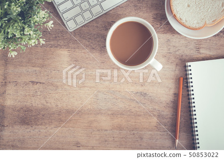 Top view of office table . On desk have notebook  Top view of office table . On desk have notebook  50853022