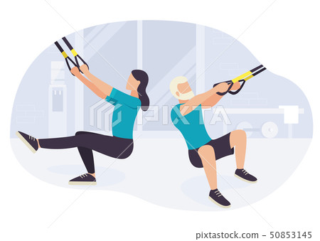 People working out on trx fitness training exercising