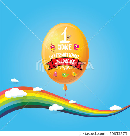 1 june international childrens day background. happy Children day greeting card with balloons, sky 50853275