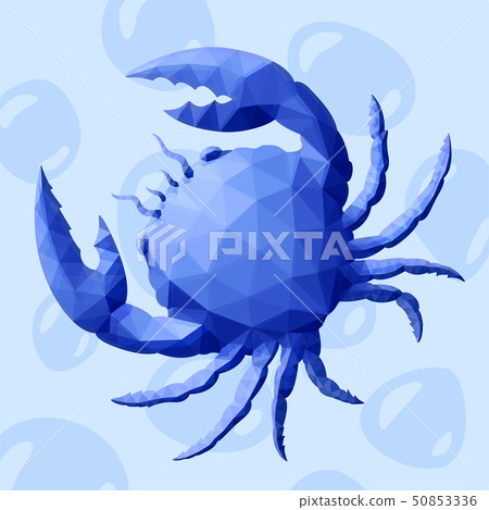 Blue low poly illustration with crab silhouette 50853336