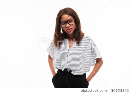 portrait of african expresive young girl possing on background 50853803