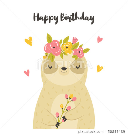 Birthday greeting card with cute sloth 50855489