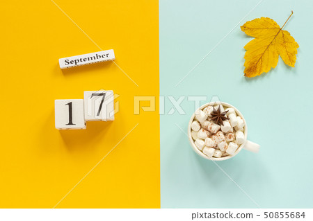 Autumn composition. Wooden calendar September 17, Autumn composition. Wooden calendar September 17, 50855684