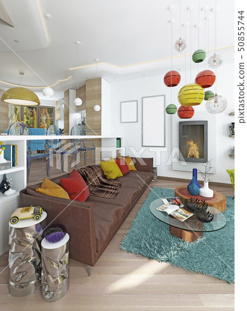Luxury large living room in the style of kitsch. 50855744