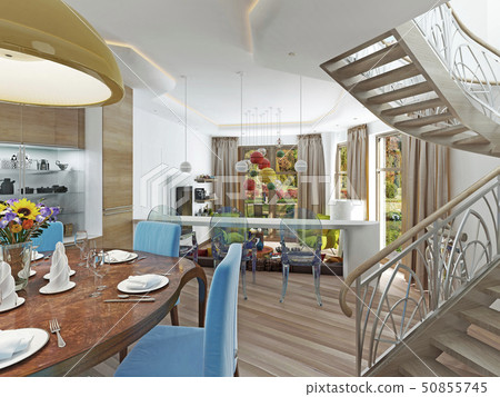 A Spiral Staircase From The Dining Room With Stock Illustration 50855745 Pixta
