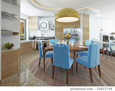 Modern dining room with kitchen in a trendy style 50855746