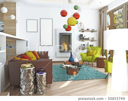 Luxury large living room in the style of kitsch. Luxury large living room in the style of kitsch. 50855749