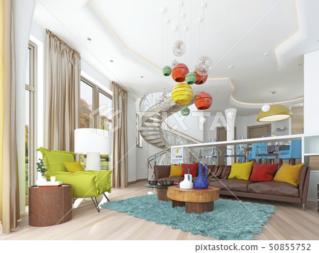 Luxury large living room in the style of kitsch. 50855752