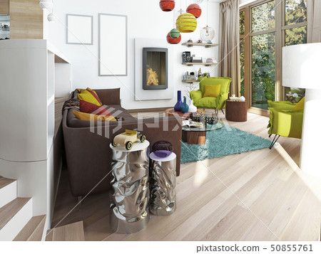 Luxury large living room in the style of kitsch. Luxury large living room in the style of kitsch. 50855761