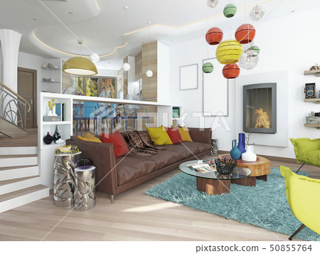 Luxury large living room in the style of kitsch. Luxury large living room in the style of kitsch. 50855764