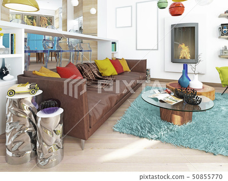 Luxury large living room in the style of kitsch. Luxury large living room in the style of kitsch. 50855770