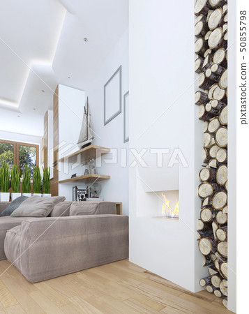 The Idea Of Design Fireplace In A Modern Style Stock