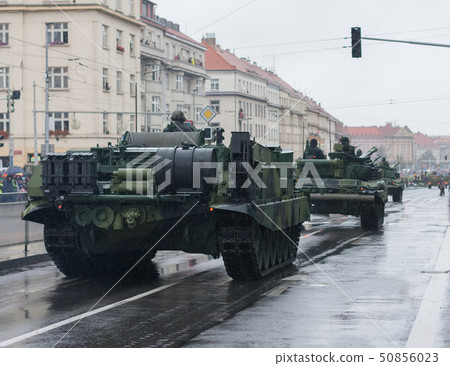 Soldiers are riding armoured recovery vehicle 50856023