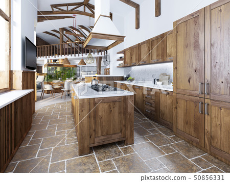 The large kitchen in the loft style with an island The large kitchen in the loft style with an island 50856331