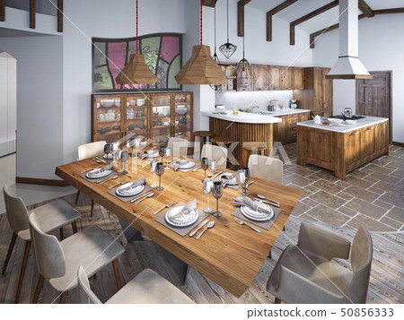 Dining room with large dining table and high Dining room with large dining table and high 50856333